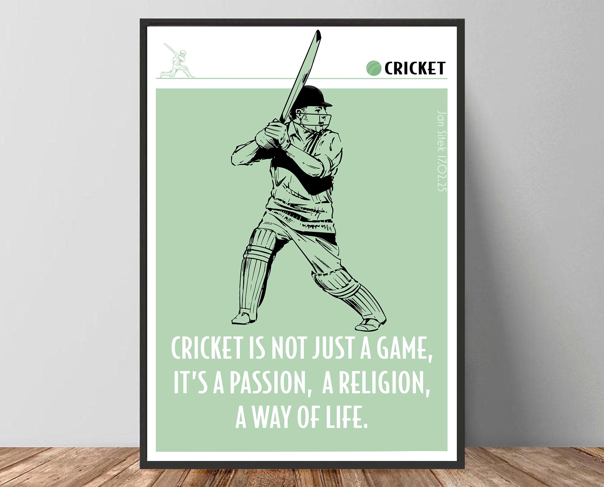 Cricket Motivational Quote poster wall art for home, office, man cave, or cricket fan