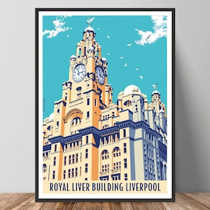 Royal Liver Building Liverpool Travel Poster Minimalist Art Print Wall Decor