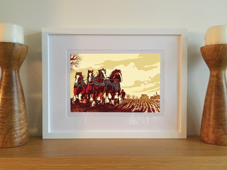 Horses Working Equestrian Art, Working Shire Horses, Giclee Print