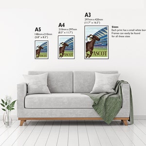 May include: Three framed prints of a horse racing scene at Ascot. The prints are labeled A5 (5.8" x 8.3"), A4 (8.3" x 11.7"), and A3 (11.7" x 16.5"). Each print features a brown horse and the word "ASCOT".