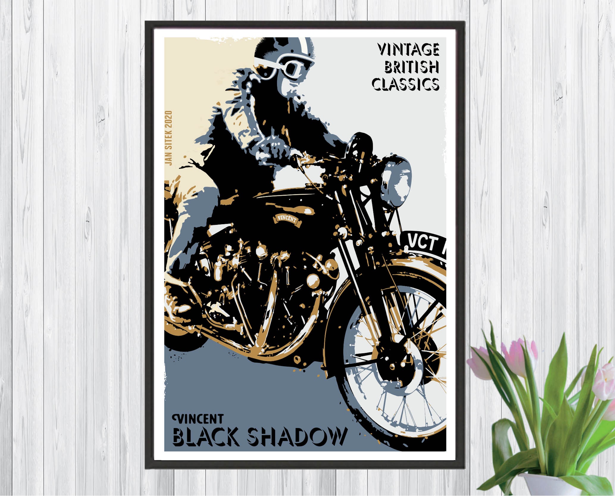 Vincent Black Shadow, British Classic Motorbike Poster, Man Cave