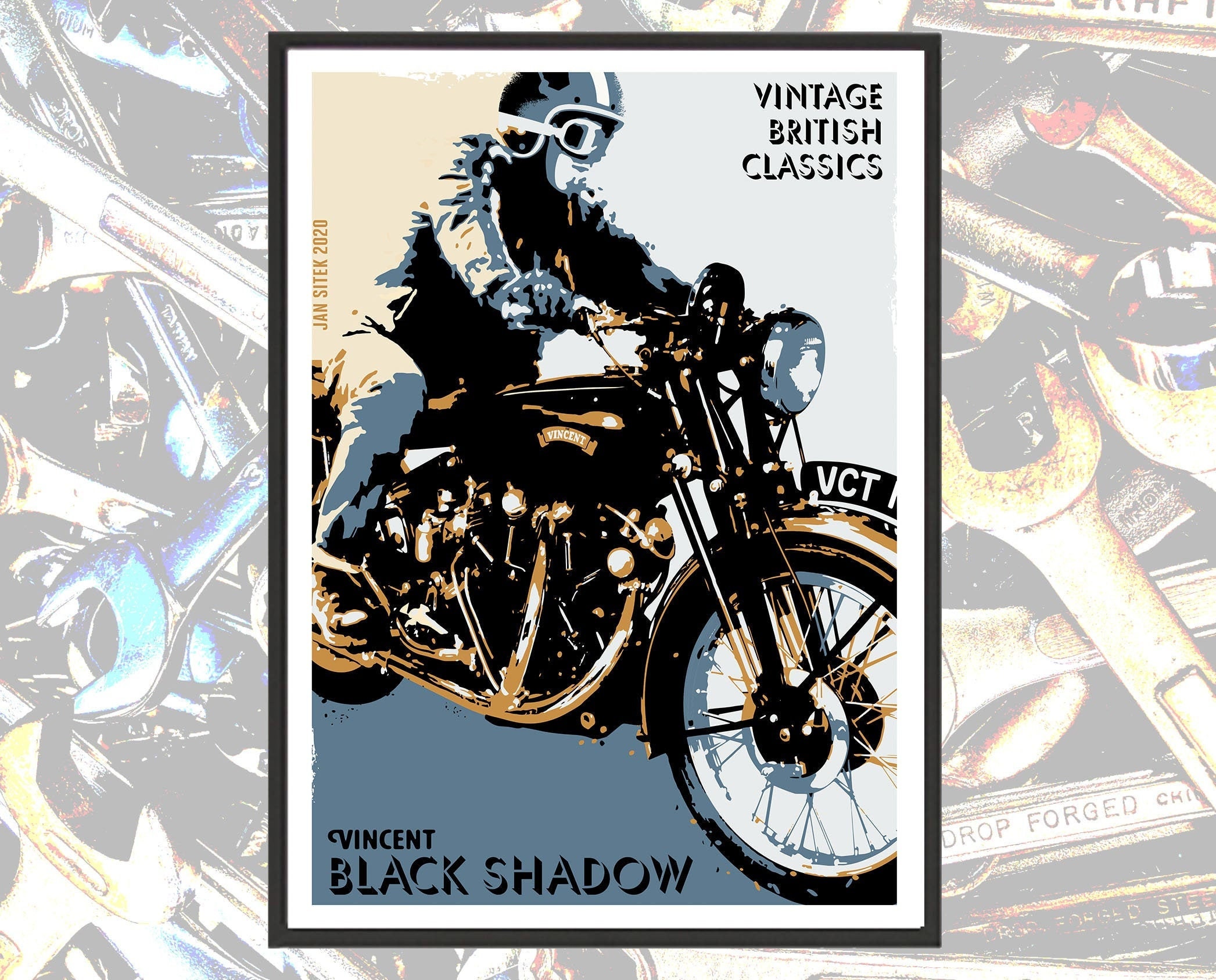 Vincent Black Shadow, British Classic Motorbike Poster, Man Cave