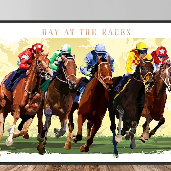 Day at the Races print - Horse racing poster, Horse racing print gift, Original Art Print, Wall Art Decor