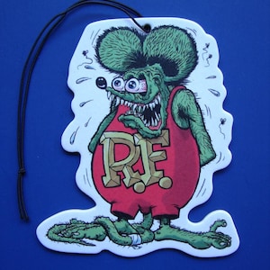 RAT FINK Hot Rod Cartoon Character 4" X 3 1/2" Bug Eyed Air Freshener Double Sided