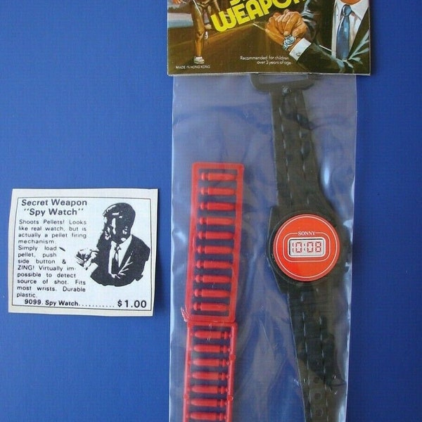 1970's Comic Book Mail Order Special Secret Agent Toy Watch shoots plastic bullets NOS