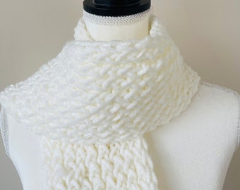 Extra Long Hand Knit Chunky White Scarf, Handcrafted Autumn Winter ...