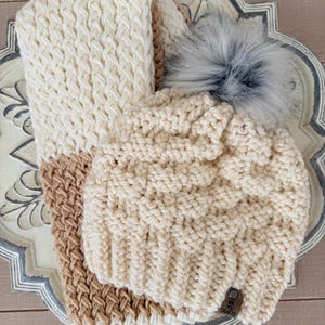 Cream Hat Scarf Set - Etsy display picture 3