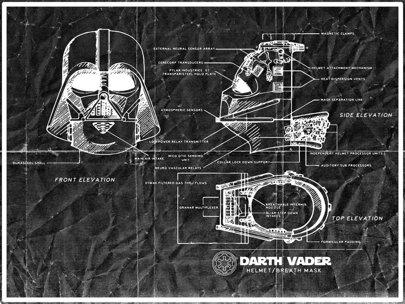 Star Wars Darth Vader Helmet Blueprint | Etsy