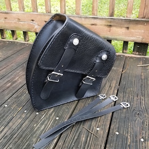 Handcrafted Genuine Vegetal Black Leather Motorcycle Left Side Saddle Bag-Universal Motorcycle-Harley Davidson Swingarm Bag