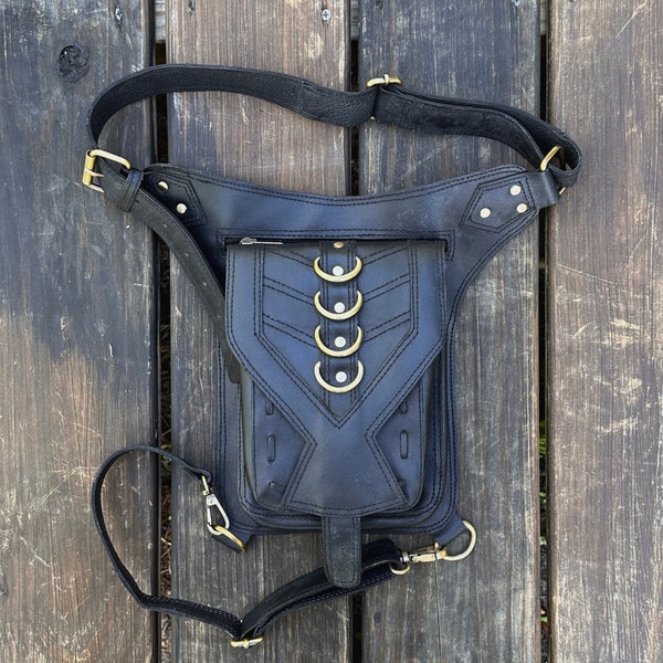 Genuine Vegetal Leather Drop Leg Bag-Travel Design Bag–Gift Hip Rider Bag-Cross Body Bag