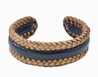 Boho Handcraft Braided Genuine Vegetal Leather Black and Brown Bracelet-Unisex Gift Fashion Leather Jewelry-Cuff