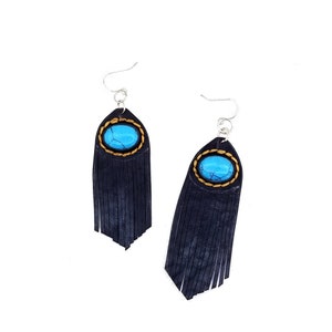 Boho Leather Earring with Turquoise Stone setting
