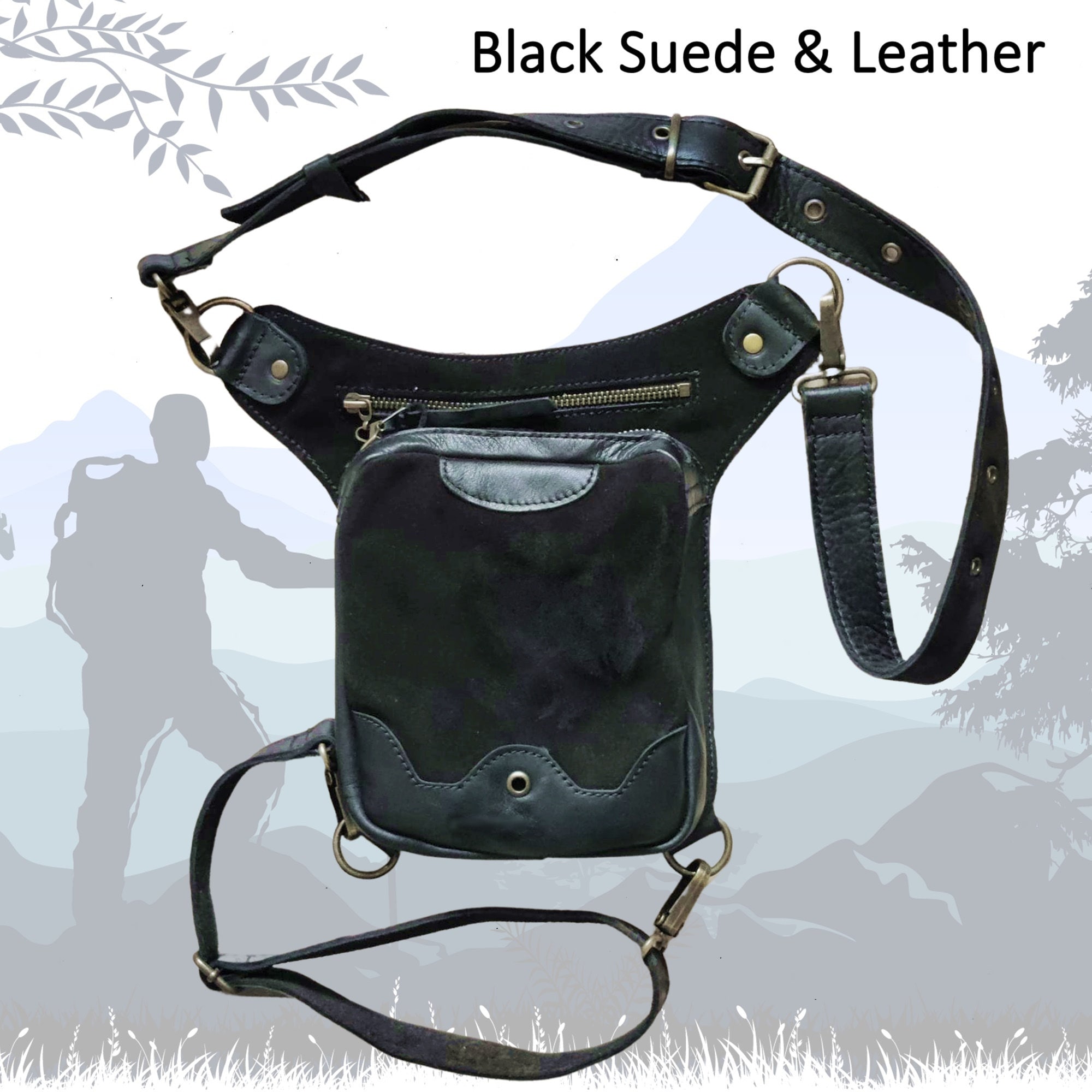 Le'aokuu Mens Genuine Leather Motorcycle Waist Pack Messenger Shoulder Drop Leg Bag