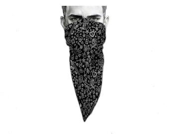 Unique Neck Gaiter - Triangle Face Mask - Tattoo - Black Face Mask - Protective Face Cover - Biker Bandana - Design Scarf
