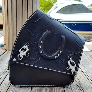 Handcrafted Genuine Leather Motorcycle Left Side Iron Horse Saddlebag-Black Harley Davidson Softail-Universal Swingarm Bag