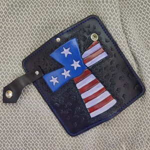 Cuero bi-fold pintado a mano bandera de EE.UU. & cartera cruzada-billetera de cuero vegetariano-regalo de cumpleaños-regalo de aniversario