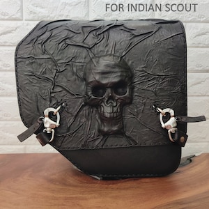 Indian Scout Handcrafted Genuine Leather Black Skull Left Side Saddlebag-Gift Indian and Universal Side Mount Bag