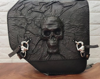 Indian Scout Handcrafted Genuine Leather Black Skull Left Side Saddlebag-Gift Indian and Universal Side Mount Bag
