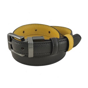 Quality 0.6 inches Width Black Yellow Color Double Sided Genuine Vegetal Leather Sport Belt for Everyday Use-Gift Ideas