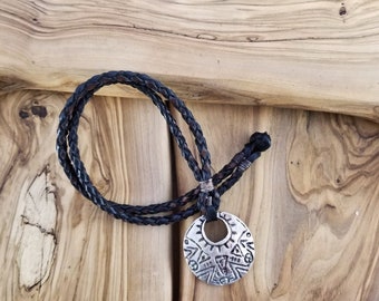Boho Handcrafted Vegetal Leather Necklace with Silver Plated Charm-Unique Gift Unisex Fashion Jewelry