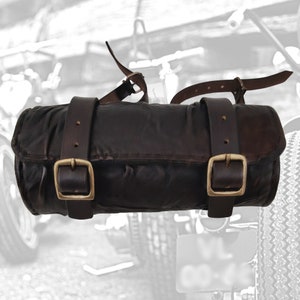 Made To Order-Handcrafted Genuine Black Leather Front Fork Tool Bag With Embossed Wave Design-HD and Universal Motorcycle Bag
