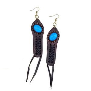 Boho Leather Earring with Turquoise Stone setting
