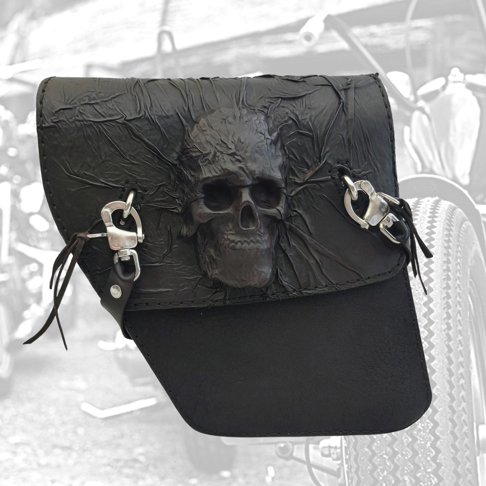 Handcrafted Vegetal Leather Black Large Motorcycle Left Side