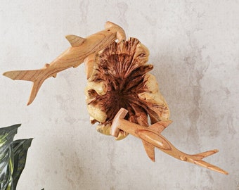 Wall Hanging Hammerhead Shark Sculpture, Sea Life, Fish Statue, Wood Carving, Art Objects, Wooden Figurine, Beach Decor, Handmade Gift