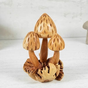 Morel Mushroom Sculpture, Unique Figurine, Wooden Statue, Handmade, Wood Carving, Art, Office Decor,  Gift for Mother, Holiday Gift