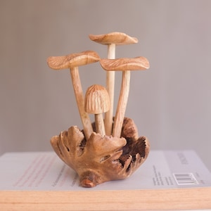 Small Mushroom Sculpture, Personalized Statue, Hand Carved Miniature, Wood Carving, Wooden Figure, Kitchen Decor, Wedding, Gift for Friend