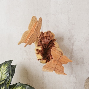 Wall Hanging Butterflies Statue, Wall Art, Wooden Sculpture, Handmade, Couple, Wood Carving, Wall Decor, Wedding Gift, Engagement Gift