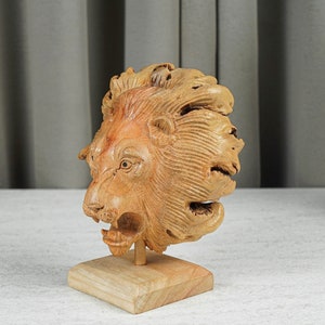 Wooden Angry lion Sculpture, Head, African Animal, Handmade Statue, Safari, Wood Carving, Room Decor, Gift for Brother, Gift for home