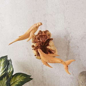 Estatua de ballena jorobada para colgar en la pared, pareja, vida marina, escultura de madera, decoración de pared de pez, figura de animal, boda, regalo especial