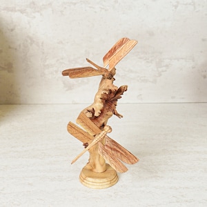 Wooden Dragonfly Couple Sculpture, Personalized Statue, Hand Carved Figurine, Wood Carving, Birthday Gift, Custom Gift, Gift for Him