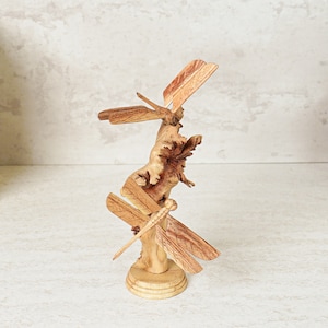 Wooden Dragonfly Couple Sculpture, Personalized Statue, Hand Carved Figurine, Wood Carving, Birthday Gift, Custom Gift, Thank You Gift