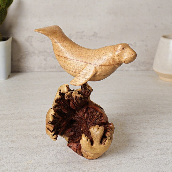 Wooden Manatee Sculpture, Hand Carved, Wood Carving, Ocean, Figurine, Unique Decor, Nautical, Coastal, Gift for Mother, Gift for Her