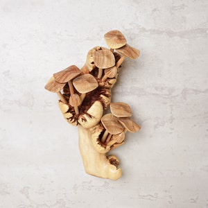 Wooden Mushrooms Wall Decor, Statue, Wall Art, Hanging Figurine, Wood Carving, Sculpture, Home Decor, Tropical Decor, Healing Gift, New Year