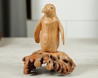 Hölzerne stehende Pinguin-Statue, wilde Tierskulptur, Natur, handgemachte Vogelfigurine, Ozean-Dekor, Strandverzierung, Weihnachtsdekoration