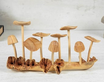Wooden Mushroom Sculpture, Boho Decor, Small Mushroom Figurine, Gift for Him, Bookshelf Decor, Mushroom Miniature, Gift for Wife, Birthday