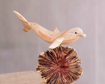 Wooden Dolphin Sculpture, Figurine, Handmade Statue, Wood Carving, Unique Miniature, Office Decor, Rustic, Living Room Decor, Gift for Him