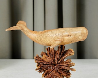 Wooden Sperm Whale Statue, Personalized Figurine, Sculpture, Animal Wood Carving, Handmade Ornaments, Whale Lover, Table Decor, Gift for Her