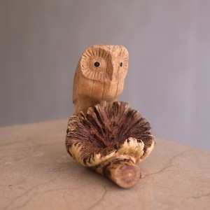 Little Owl Wooden Miniature, Cute Statue, Wood Carving, Figure, Rustic Sculpture, Nursery Decor, Office Decor, Housewarming, Gift for Her