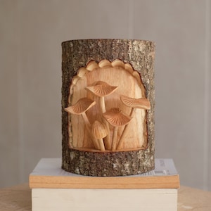 Wild Mushrooms Sculpture, Tree Bark Art, Wooden Statue, Exotic, Hand Carved, Tropical, Gift for Mom, Mushroom Lover, Gift for Her, Birthday