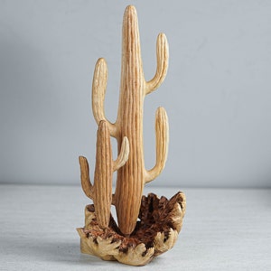 Wooden Saguaro Cactus , 9&quot; Sculpture, Art, Decorative, Botanical, Succulent Plant, Miniature, Indoor Decor, Garden Decor, Mother Loss Gift