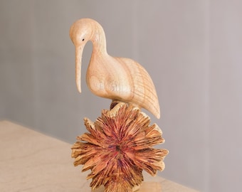 Natural Heron Statue, Wood Carving, Antique Sculpture, Wooden Bird Figurine, Burl Wood, Nature, Handmade