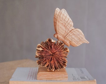 木製蝶の置物、手作りの彫刻、花、自然芸術、昆虫、動物、新築祝い