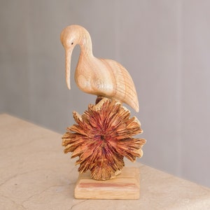Natural Heron Statue, Wood Carving, Antique Sculpture, Wooden Bird Figurine, Burl Wood, Nature, Handmade, Cottagecore, Christmas Decor