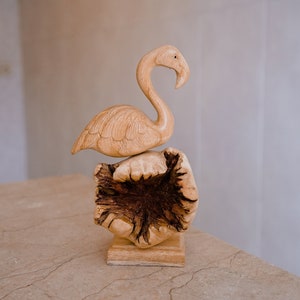 Flamingo Statue, Wooden Figurine, Wood Carving, Sculpture, Bird, Burl Wood, Art, Handmade Decor, Shelf Decor, Unique Gift, Memorial Gift