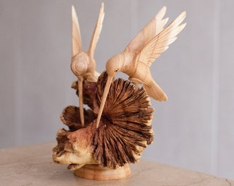 Hummingbird Love, Couple Statue, Wooden Art, Sculpture, Animal, Bird Figurine, Housewarming, Table Decor, Wedding Gift, Gift for Mother