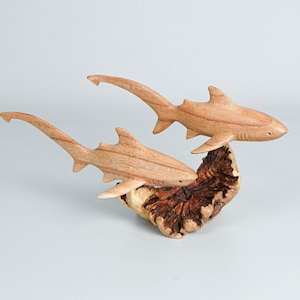 Thresher Shark Sculpture, Couple Figurine, Duo, Unique Statue, Fish, Handmade Item, Wooden Art, Anniversary Gift, Gift for Him, Birthday